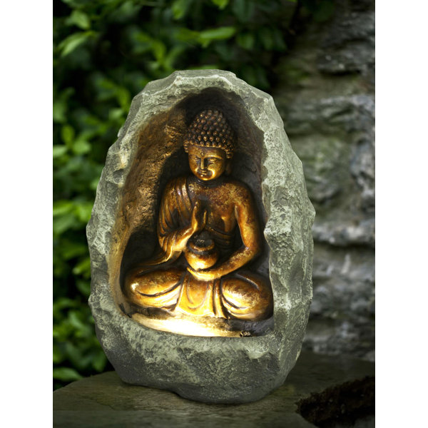 HiLine Gift Ltd. Fiber and Resin Golden Buddha Fountain with LED Light & Reviews Wayfair